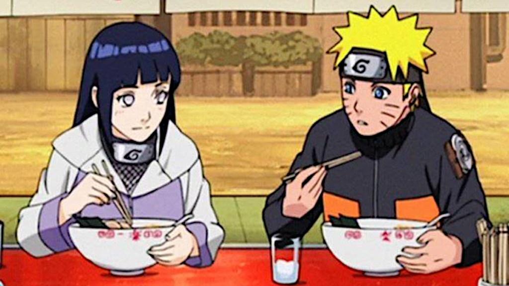 Naruto and Hinata eating ramen in Shippuden