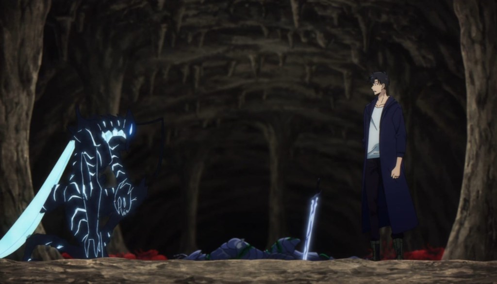 Jinwoo beating Beru in Solo Leveling Season 2